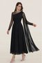 Women's Semi-Crew Neck Tulle Detailed Long Wedding Guest Evening Dress - 3
