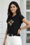Women's Crew Neck Jersey Cotton Floral Embroidered Short Sleeve Sporty Stylish Blouse - 5
