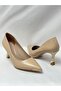 Ll2727 leather material three part metal special stone embroidered design galvanized heel beige shoe - 2