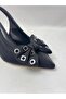 Ll2728 satin material butterfly bow special design galvanized heel high heel shoe black - 6