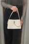 Women's Beige Chain Accessory Detailed Hand and Shoulder Bag - Adjustable Long Strap, Daily Bag