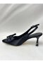 Ll2728 satin material butterfly bow special design galvanized heel high heel shoe black - 4