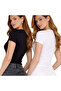 Black and White Double Crew Neck Ultra Soft Women's Short Sleeve Body - 4