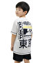 Boy's White Color Shorts Set with Japanese Writing on the Front and Back and Picture Pattern - 5