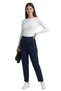 Navy Blue High Waist Double Button Pocket Carrot Cut Pleated Women's Trousers - 3