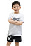 Boy's White Color Shorts Set with Japanese Writing on the Front and Back and Picture Pattern - 2