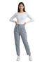 Gray High Waist Double Buttoned Pocket Carrot Cut Pleated Women's Trousers - 4