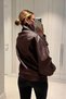 Viral Oversize Women's Leather Jacket High Collar Burgundy Urban Style Women's Leather Jacket - 8