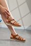 Tan Genuine Leather Short Heeled Anatomical Ultra Comfortable Comfortable Sole Banded Women's Sandals - 3