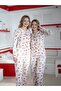 Ecru Color Red Heart & Teddy Bear Pattern Bow Detail Soft Women's Pajama Set - 2
