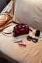 Burgundy Wrinkled Detailed Faux Leather Single Compartment Zippered Adjustable Strap Shoulder Bag