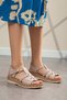 Beige Genuine Leather Short Heeled Anatomical Ultra Comfortable Comfortable Sole Women's Sandals - 2