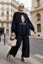 Bear Sea Comfort Cotton Oversize Set – Loose Fit with Wide Legs - Navy Blue