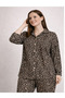 Women's Buttoned High Neck Pajama Set Leopard Patterned 4 Season Tracksuit Set - 3