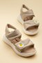 Şirinbebe Orthopedic Girls' Sandals Beige Faylon Sole with Velcro and Daisy Accessories - 3