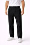 Men's Linen Pocket Trousers with Elastic Waist, Lace-Up Front, Zipper - Black