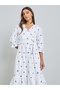 White Embroidered Midi Dress with 3/4 Sleeves - 3