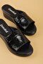 Genuine Leather House Slippers Özl.966 Black Honeycomb - 2