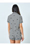 Black Striped Bow Print Shirt and Shorts Set - 7