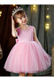 Girls Pearl Decor Bow Tie Deep V-Back Princess Party Dress - 5