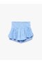Bowknot Floral Patterned Pleated Blue Girls' Shorts 6Skg40177Ak - 3