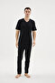 100% Cotton New Season Large Size V-Neck Men's Pajama Set - 4