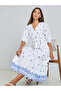 White Embroidered Midi Dress with 3/4 Sleeves - 2