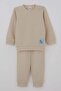 Baby Boy Pajama Set with Shoulder Patches and Cute Elephant Emblem, 4 Months-1 Year, Stone