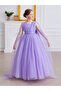 Girls Bow Detail Deep V Back Mesh Cape Party Dress