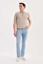 Beige Slim Fit Striped Rayon Polo Collar T-Shirt - 2