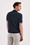 Navy Blue Slim Fit Striped Rayon Polo Collar T-Shirt - 4