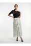 Apsen Women Water Green Floral Patterned High Waist Elastic Flowy A-Line Maxi Skirt 2204-90 - 6