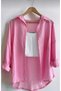 5-Pack Women's Mint Green, Pink, Beige, Black, Blue Cotton Oversize Linen Single Pocket Comfortable Shirts - 3