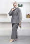 6307 - Stylish Comfortable Waist Drawstring Detailed Shirt Collar Woven Fabric Women's Set - 4