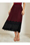 Burgundy Pleated Midi Skirt with Lace Trim - 2