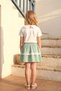 Girl's Top and Bottom Set Summer Plaid Patterned Skirt with Collar Detail Green - 3