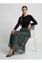 Apsen Women's Green Shawl Patterned High Waist Elastic Draped A-Line Maxi Skirt 2204-90 - 3