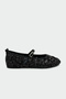 Brest Black Women's Flat Buckle Ballerinas with Sequin Detail