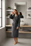 Hooded Doğam Bathrobe Anthracite - Compatible for Women & Men - Soft Textured Modern Home & Bathroom Robe - 5