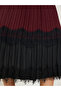 Burgundy Pleated Midi Skirt with Lace Trim - 3