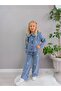 Girls' Blue Flower-Embroidered Jeans Set - 3