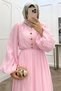 Women's Pink Skirt with Ruffles and Button Details Cotton Loose-Fitting Hijab Dress Nms086 - 3