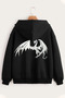 Big Wing Dragon Printed Zippered Hooded Oversize Sweatshirt - 2