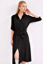 Women's shirt collar belted waist button-down solid trendy shirt dress 2442 - 4