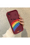 iPhone Xr Compatible Shockproof Simple Claret Red Silicone Phone Case Rainbow Pattern - 3