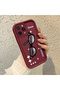 iPhone 13 Pro Compatible Shockproof Simple Claret Red Silicone Phone Case Glasses Pattern - 3