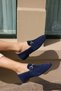 Geola Women's Dark Blue Suede Buckle-Strap Ballet Flats - 5