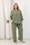 Plus Size Linen Suit with Wooden Button Detail