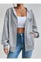 Small Heart Printed Zippered Hooded Oversized Sweatshirt