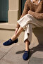Geola Women's Dark Blue Suede Buckle-Strap Ballet Flats - 6
